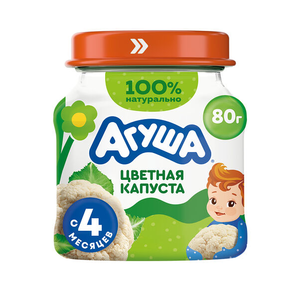 Пюре овощное Агуша Цветная капуста в стеклянной баночке с 4 месяцев 80 г