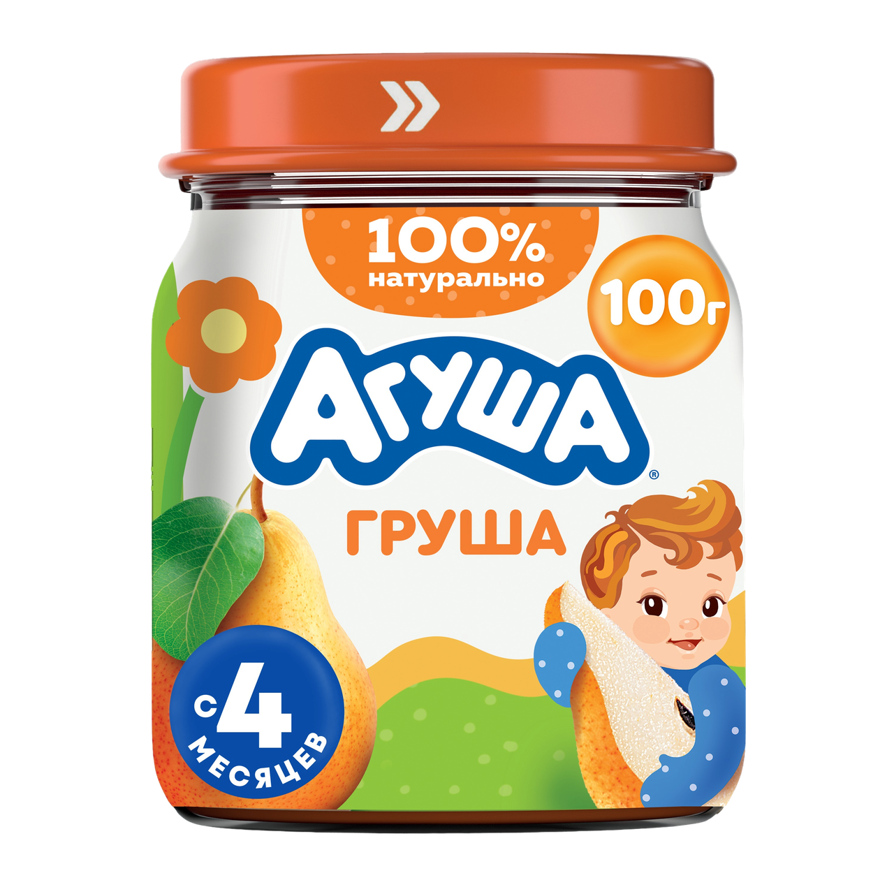 

Пюре фруктовое детское Агуша Груша в стеклянной баночке с 4 месяцев 100 г