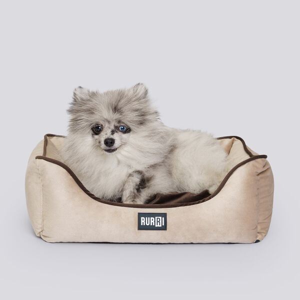 Лежак Rurri бежевый с коричневым с кантом 50 х 40 см