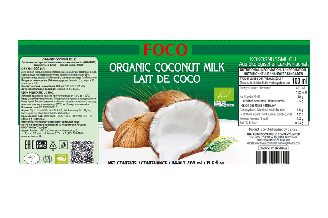 

Кокосовое молоко Foco Organic 10-12% 400 мл