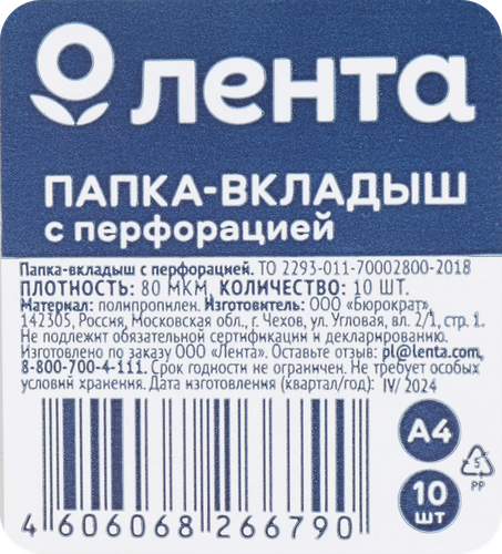

Папка-вкладыш Лента А4 80мкм 10 шт
