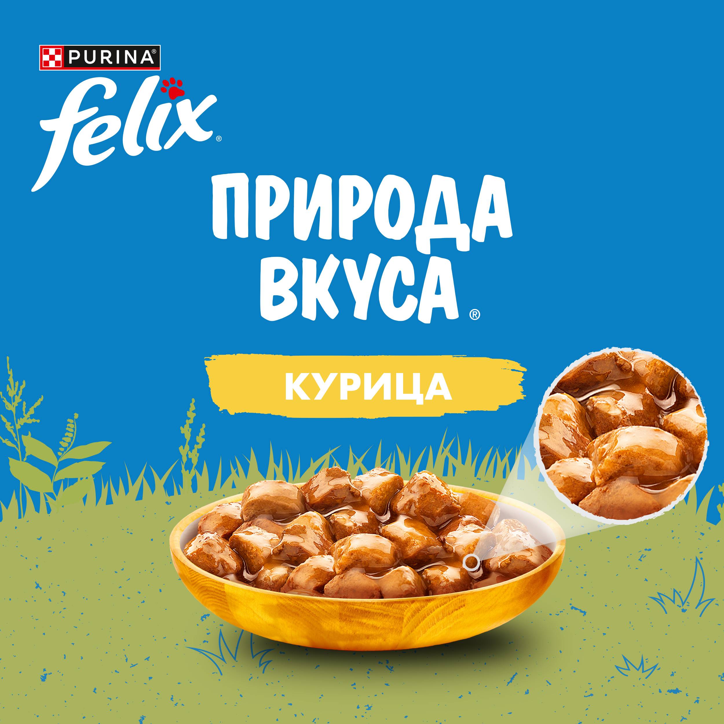 

Влажный корм для взрослых кошек Felix Природа вкуса с курицей в соусе 75 г