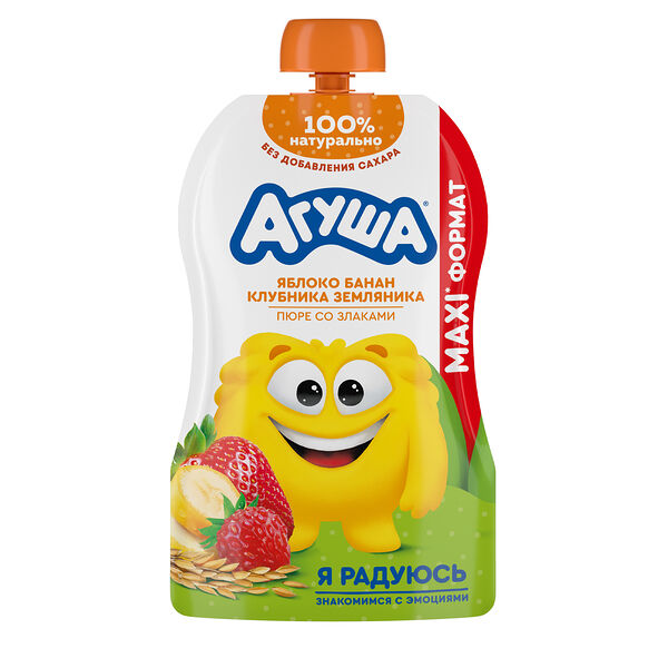 Пюре фруктовое Агуша с 8 месяцев, яблоко банан клубника земляника злаки 160 г
