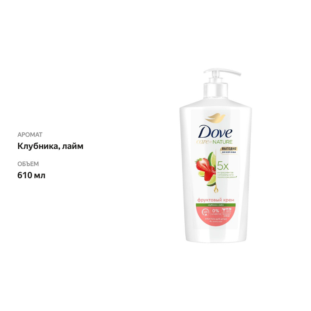 

Гель для душа Dove Фруктовый крем Клубника и лайм для всей семьи, 610 мл