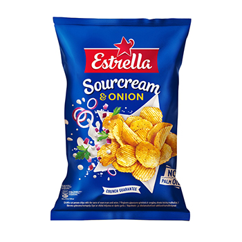 

Чипсы картофельные Estrella рифленые сметана и лук 130 г