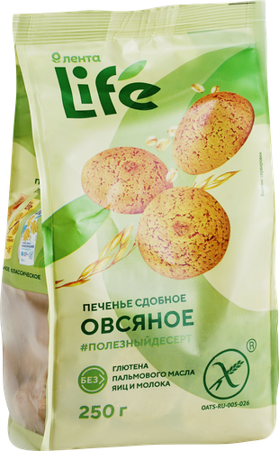 

Печенье безглютеновое ЛЕНТА LIFE Овсяное сдобное 250 г