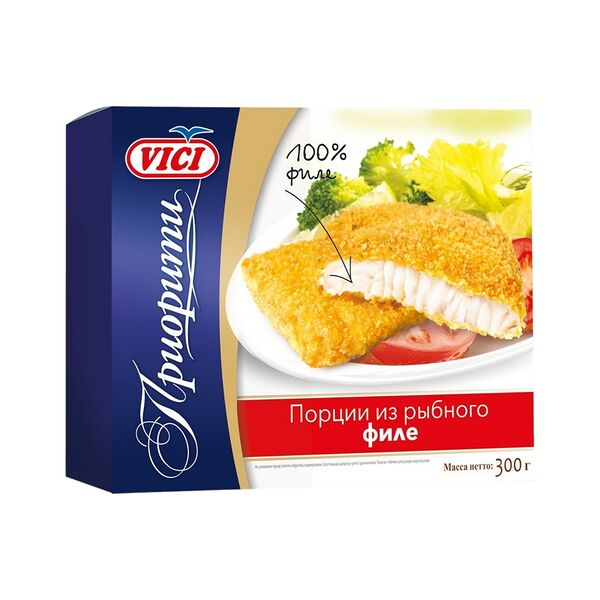 П/ф рыб кул порции из рыбного филе в панировке обж зам карт/кор 300г ТМ VICI ПРИОРИТИ
