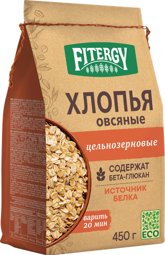 

Хлопья Fitergy овсяные цельнозерновые 450 г