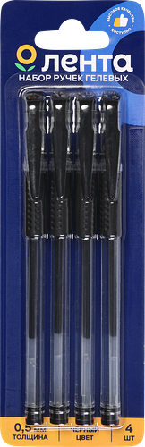 Набор гелевых ручек ЛЕНТА черный, 4шт