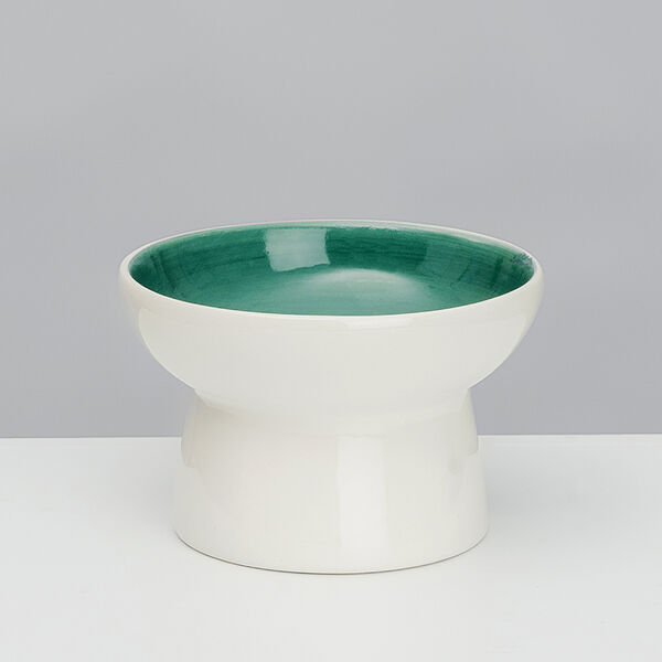 Миска керамическая Petmax на ножке для кошек и собак бело-бирюзовая 150 мл