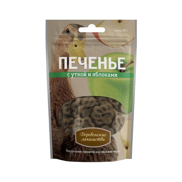 Печенье с уткой и яблоками Деревенские лакомства 100г
