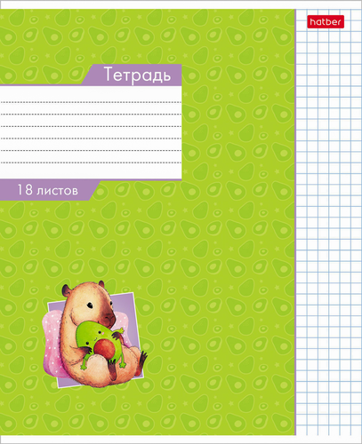 

Тетрадь А5 в клетку Hatber Малыш капибара, дизайн в ассортименте, 18 листов