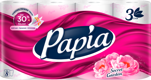 

Туалетная Бумага Papia Secret Garden 3 слоя 8 рулонов