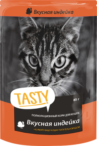 

Корм консервированный для кошек Tasty с индейкой в желе, 85 г