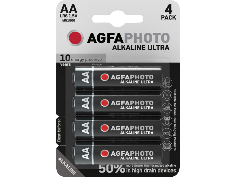 

Батарейки Ultra Alkaline Mignon AA, AgfaPhoto, 4 шт., Китай