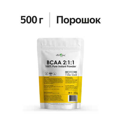 Атлетик Фуд (Atletic Food) 100% Чистый БЦАА 2:1:1 (100% Pure BCAA 2:1:1 Instant) порошок 500 г