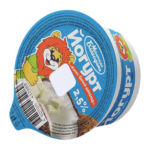 

Йогурт Молочная Благодать Кокос-Белый шоколад 2.5% 130 г