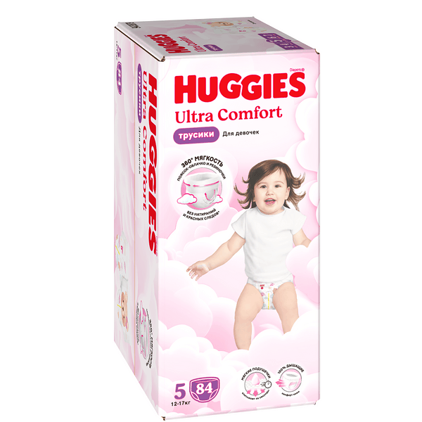 Трусики-подгузники Huggies Ultra Comfort для девочек 5 (12-17 кг), 84 шт.