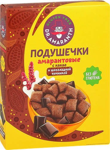 

Подушечки безглютеновые Dr.Amaranth Амарантовые с какао и шоколадной начинкой 180 г