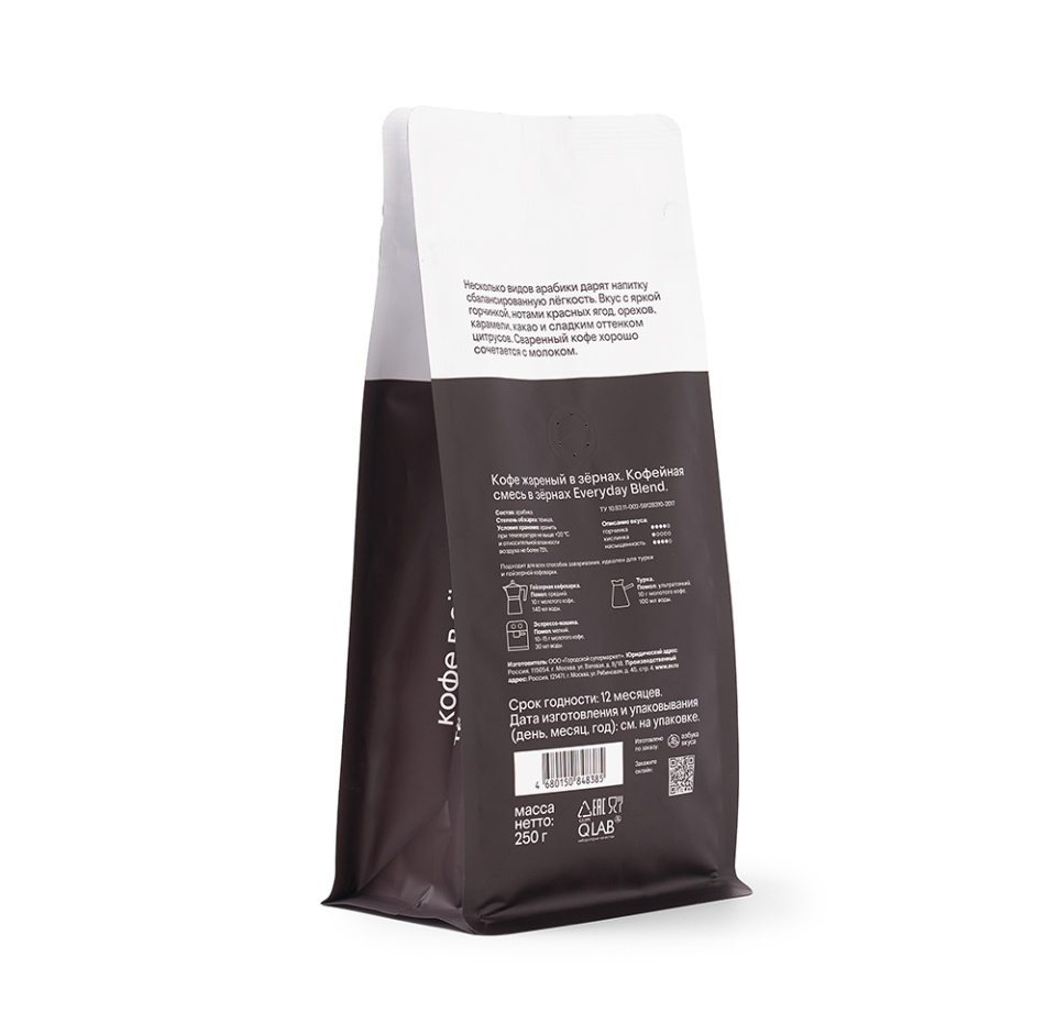 

Кофейная смесь в зернах «Просто Азбука» Everyday Blend темная обжарка 250г, Россия