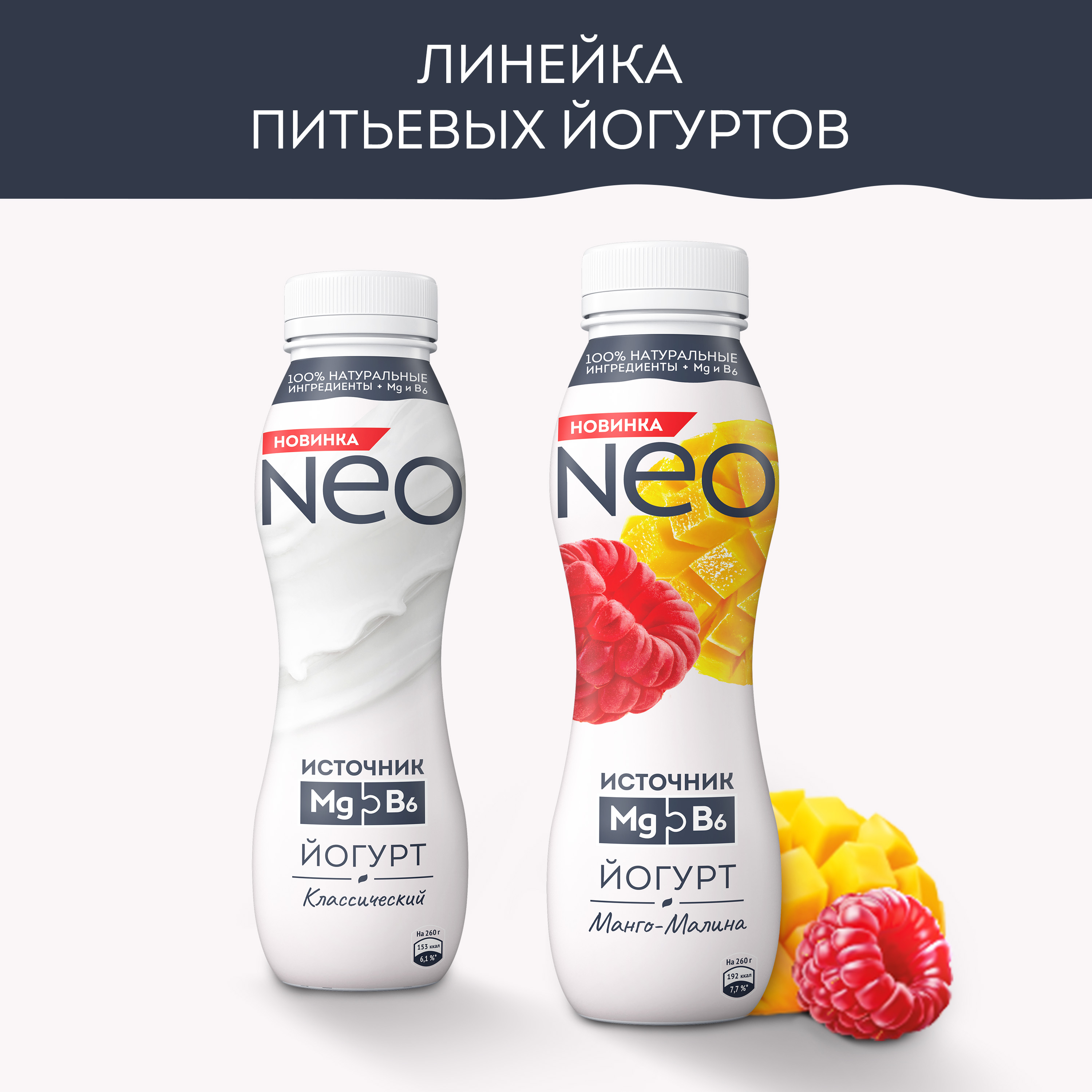 

Йогурт Neo Манго-малина обогащенный магнием и витамином В6 1.5% 260 г