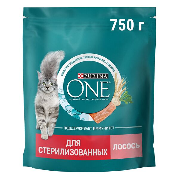 Сухой корм Purina One для стерилизованных кошек и кастрированных котов с высоким содержанием лосося и пшеницей пакет 750 г