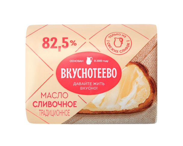 

Масло сливочное Вкуснотеево Традиционное 82.5% 180 г