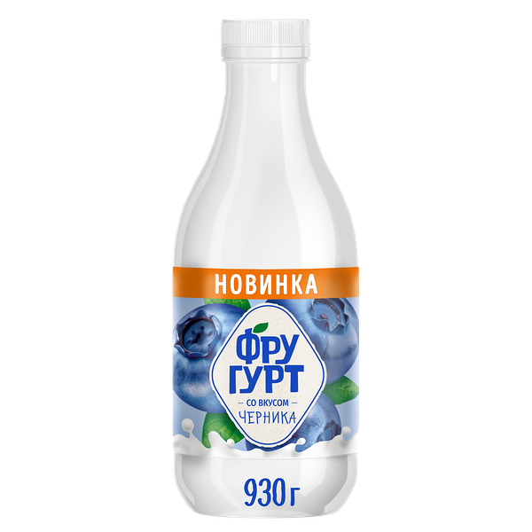 Напиток кисломолочный йогуртный Фругурт со вкусом Черника на йогуртовой закваске 1% 930 г в бутылке