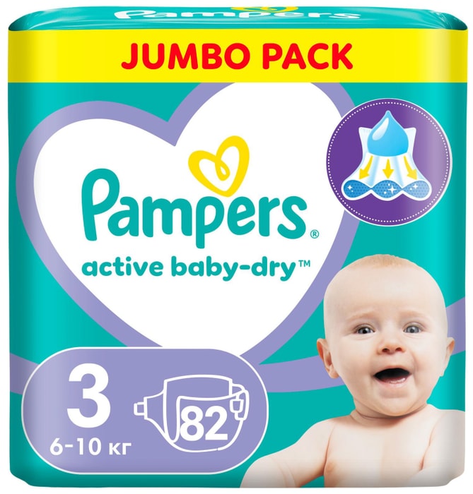 

Подгузники Pampers Active Baby-Dry размер 3 6-10 кг 82 шт
