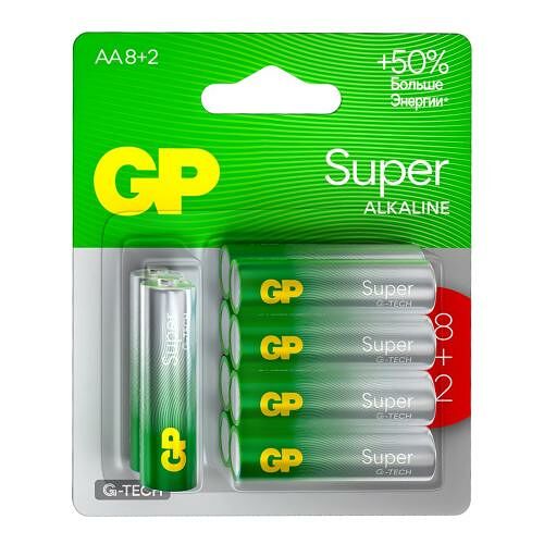 Батарейки GP Супер Алкалине 15А АA 8 шт. + 2 шт.