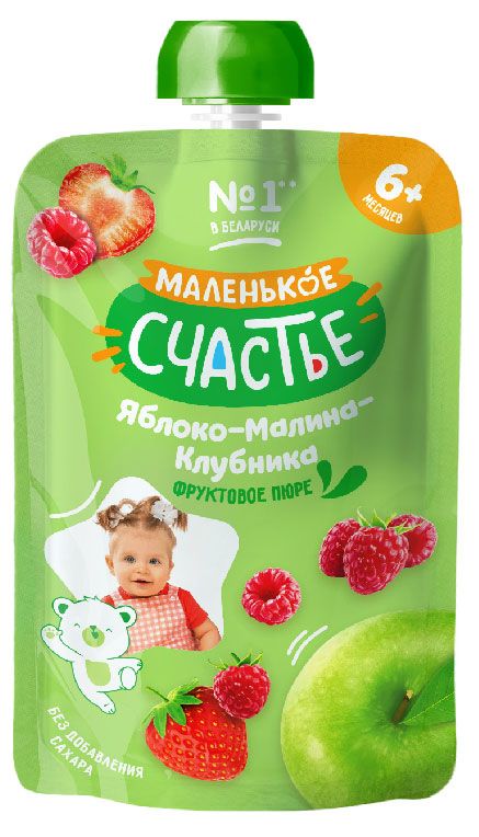 

Пюре Маленькое счастье Яблоко малина клубника с 6 месяцев 90 г
