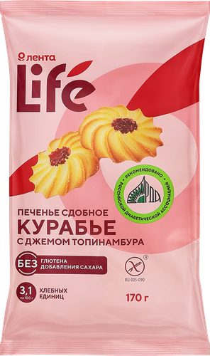 

Печенье сдобное безглютеновое Лента Life Курабье с джемом топинамбура без сахара 170 г