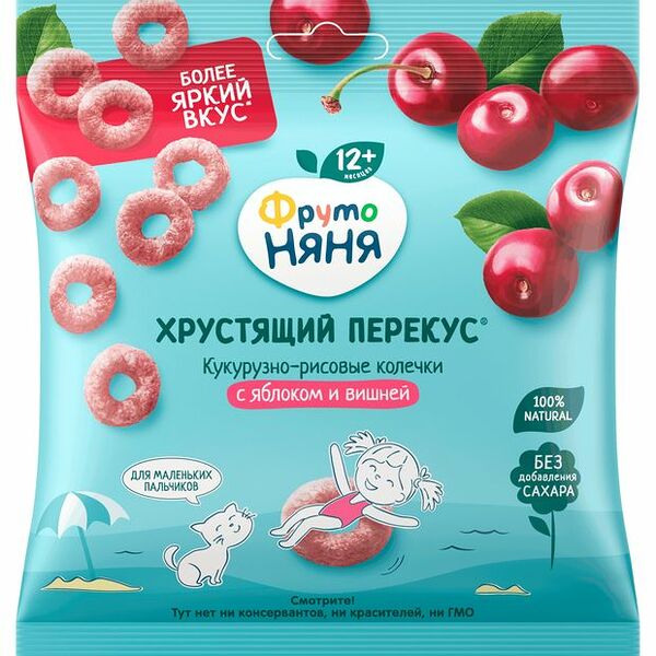 Фрутопаффсы ФрутоНяня кукурузно-рисовые с яблоком и вишней с 12 месяцев 21 г