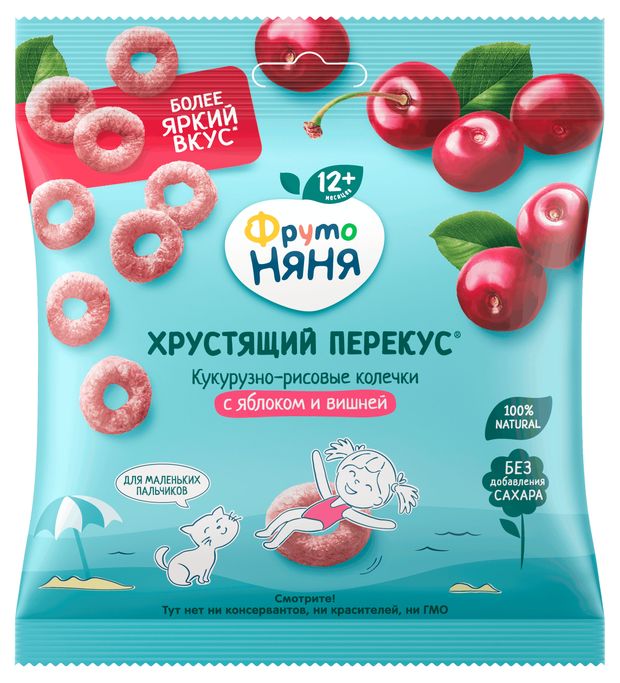 

Фрутопаффсы ФрутоНяня кукурузно-рисовые с яблоком и вишней с 12 месяцев 21 г