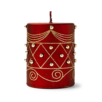 

Свеча столбик с узорами линиями и жемчугом красный парафин 9.4 см