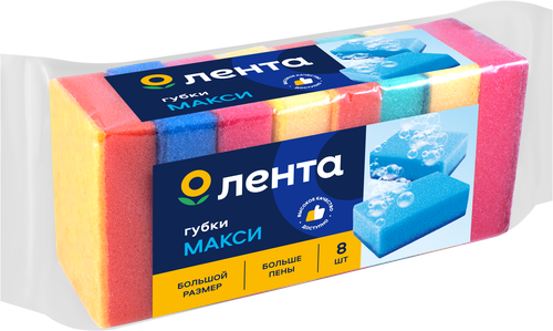 

Губки для посуды ЛЕНТА Макси, 10х7х3см, 8шт