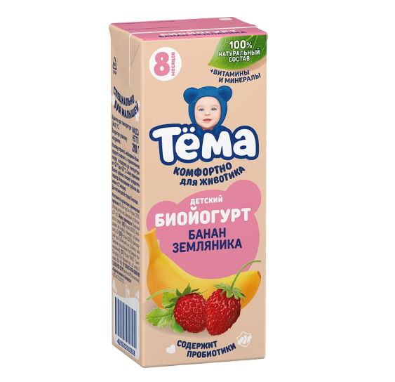 

Биойогурт питьевой Тёма Банан-земляника 2.8% 210 г дизайн упаковки в ассортименте