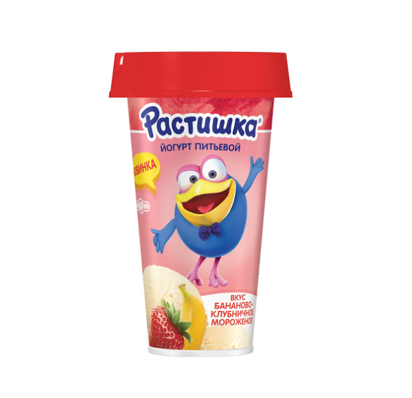 Питьевой йогурт Растишка Бананово-клубничное мороженое, дизайн упаковки в ассортименте, 190 г