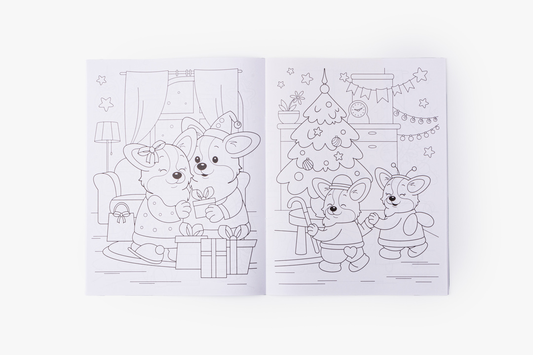 

Книжка-раскраска с наклейками Корги и зимние истории