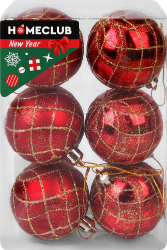 

Набор елочных шаров Homeclub d=6 см, с декором, пластик, 6 шт