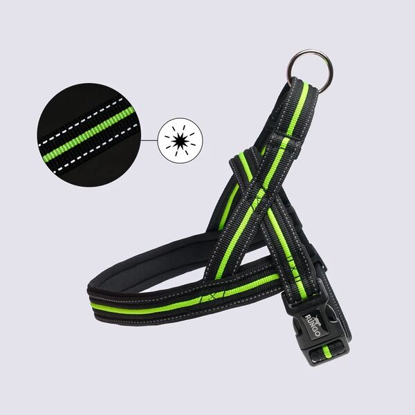 Шлейка Rungo Norway со светоотражающей полоской черная с зеленым 53-66 см x 35 мм 