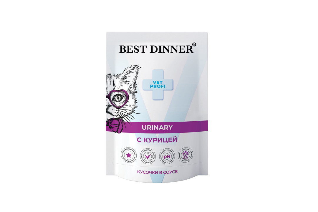 

Корм для кошек Best Dinner Exclusive Vet Profi Urinary кусочки в соусе с курицей 85 г