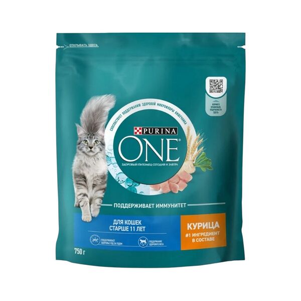 Сухой корм Purina ONE® для взрослых кошек, с высоким содержанием курицы и цельными злаками, Пакет, 750 г