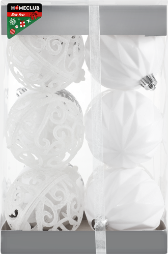 

Набор шаров елочных Homeclub с декором 8 см жемчужный 12 шт.