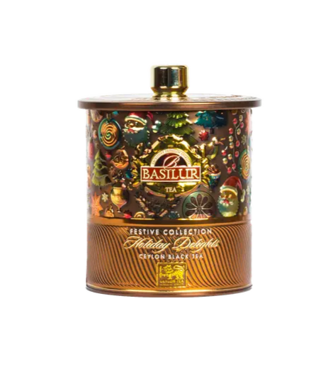 

Чай Basilur Новогодняя коллекция Праздничное наслаждение черный листовой с имбирем, корицей, кардамоном и ароматом ванили и сливок 75 г