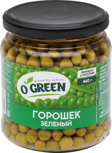 

Горошек зеленый O'green мозговых сортов 460 г