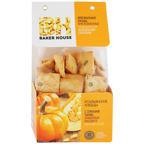 

Хлебцы Baker House Итальянские с семенами тыквы, оливковым маслом и морской солью 250 г