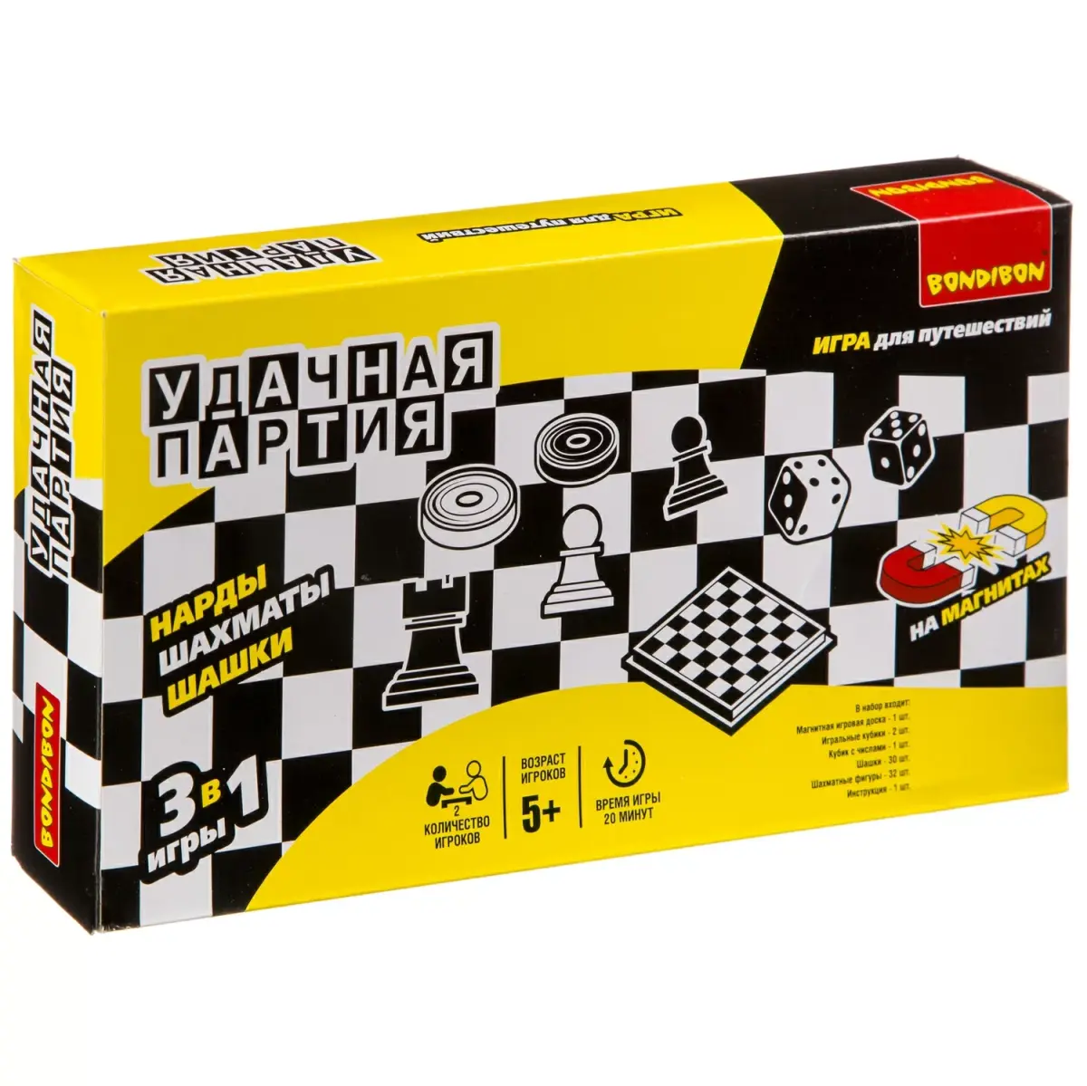 

Игровой набор Bondibon Удачная партия 3 в 1 25 см нарды шашки шахматы