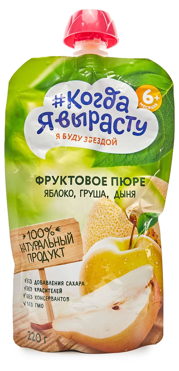 

Пюре Когда я вырасту яблоко, груша, дыня с 6 месяцев 220 г