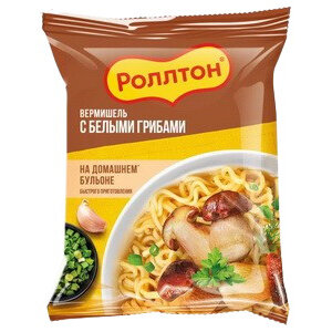 Вермишель Роллтон На домашнем бульоне с белыми грибами б/п 60 г